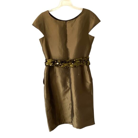 Alex Evenings Brown Shiny Metallic Belted Dress Cocktail Party size 12 pockets - Picture 3 of 7